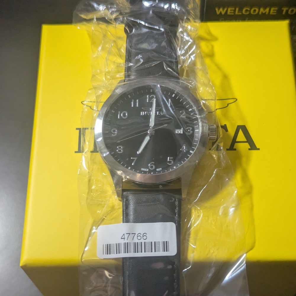 Invicta Black Leather Strap Watch